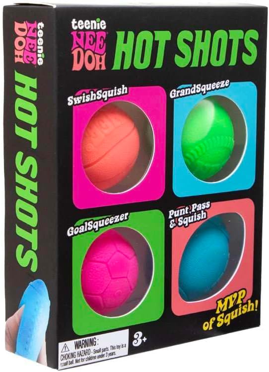 Schylling NeeDoh Hot Shot Teenie Needoh 4 Pack – Sensory Squeeze Toy – 1.5 in Diameter – Colors May Vary