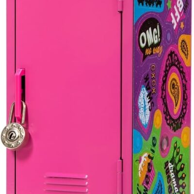 Schylling Girls Talk Pink Mini Locker – 11.25 Decorative Metal Storage Locker with 17 Mix-and-Match Magnets. Lock. and Keys – Ages 4-12
