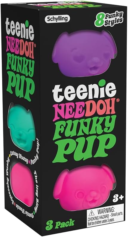 Schylling NeeDoh Teenie Funky Pups – Sensory Squeeze Toy – Contains 3 Mini Groovy Globs – 1.5 Wide – Color May Vary (Pack of 1)