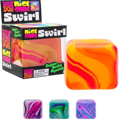 Schylling NeeDoh Nice Cube Swirl – Sensory Toy with a Super Solid Squish – Unique. Swirling Color Blend – Color May Vary (1 Per Pack)