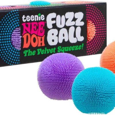 Schylling Teenie NeeDoh Fuzz Ball – Mini Sensory Toy with a Velvet Texture and Soft Cloud Squish – Color May Vary; Three Fuzz Balls Per Pack