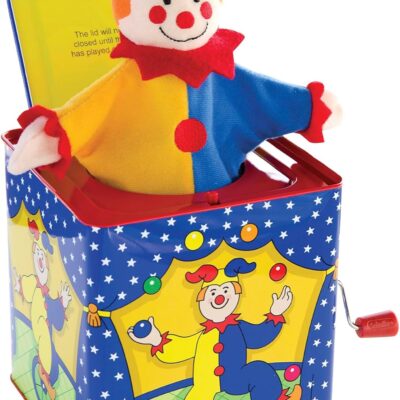 Schylling Jester Jack in the Box – Classic Children-s Musical Toy – Colorful and Durable Tin Box with Silly Jester Plush – Age 18 months and Up
