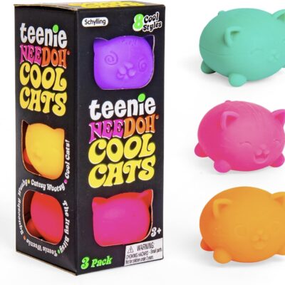 Schylling NeeDoh Teenie Cool Cat – Sensory Squeeze Toy – Contains 3 Mini Groovy Globs – 1.5 Wide – Color May Vary (Pack of 1)