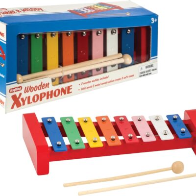 Schylling Wooden Xylophone – Colorful Kids Instrument – Includes Wooden Mallets and Embossed Metal Keys – Ages 3 and Up