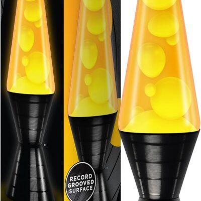 Lava? Lamp – 14.5” Vinyl Record Grooved Base – The Original Motion Light – Yellow Wax and Orange Liquid – Item #2017