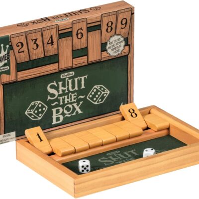 Schylling Shut the Box – Family Game of Strategy and Chance – Includes Collectible Wooden Game Box. Felt Bottom. Rounded Dice. and Detailed Instructions – Ages 6 and Up