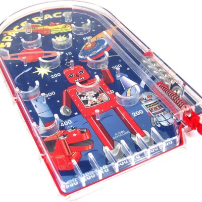 Schylling Space Race Pinball Game – Portable Retro Pinball Toy – Sturdy Construction with Lever. Metal Balls. and Classic Space Design – Ages 3 and Up